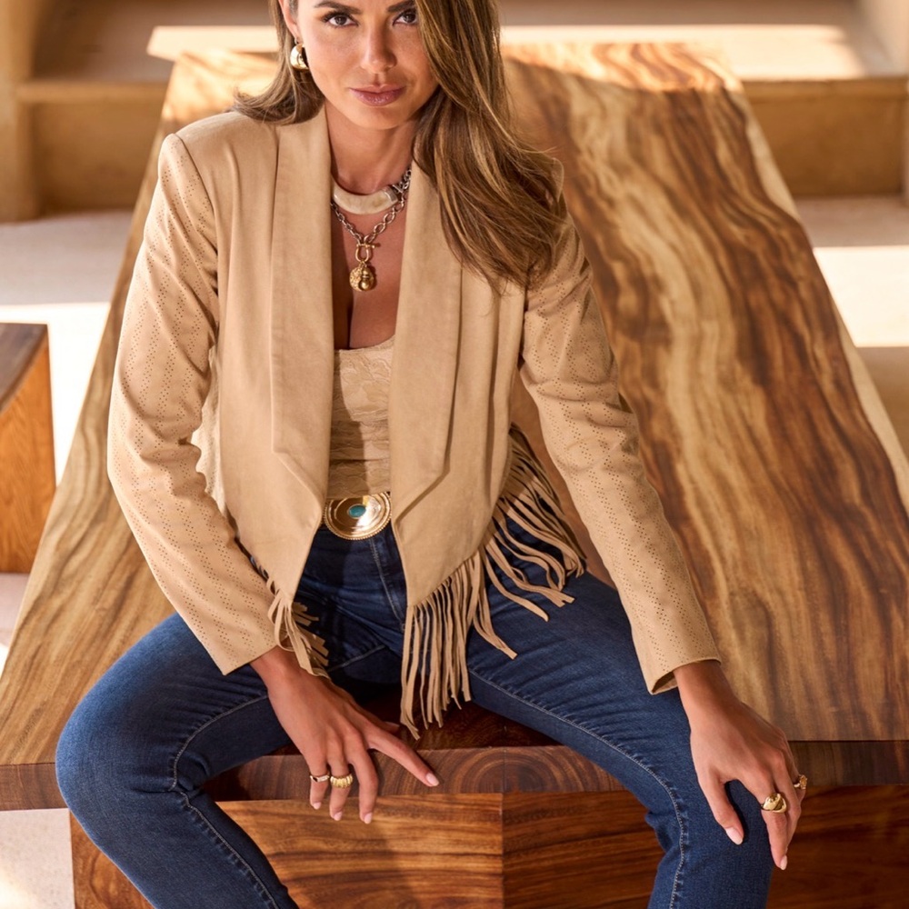 Boston Proper Beige Fringe Blazer
